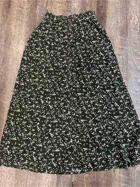 Vintage Express Compagnie Internationale Green Floral Maxi Skirt Buttons Small